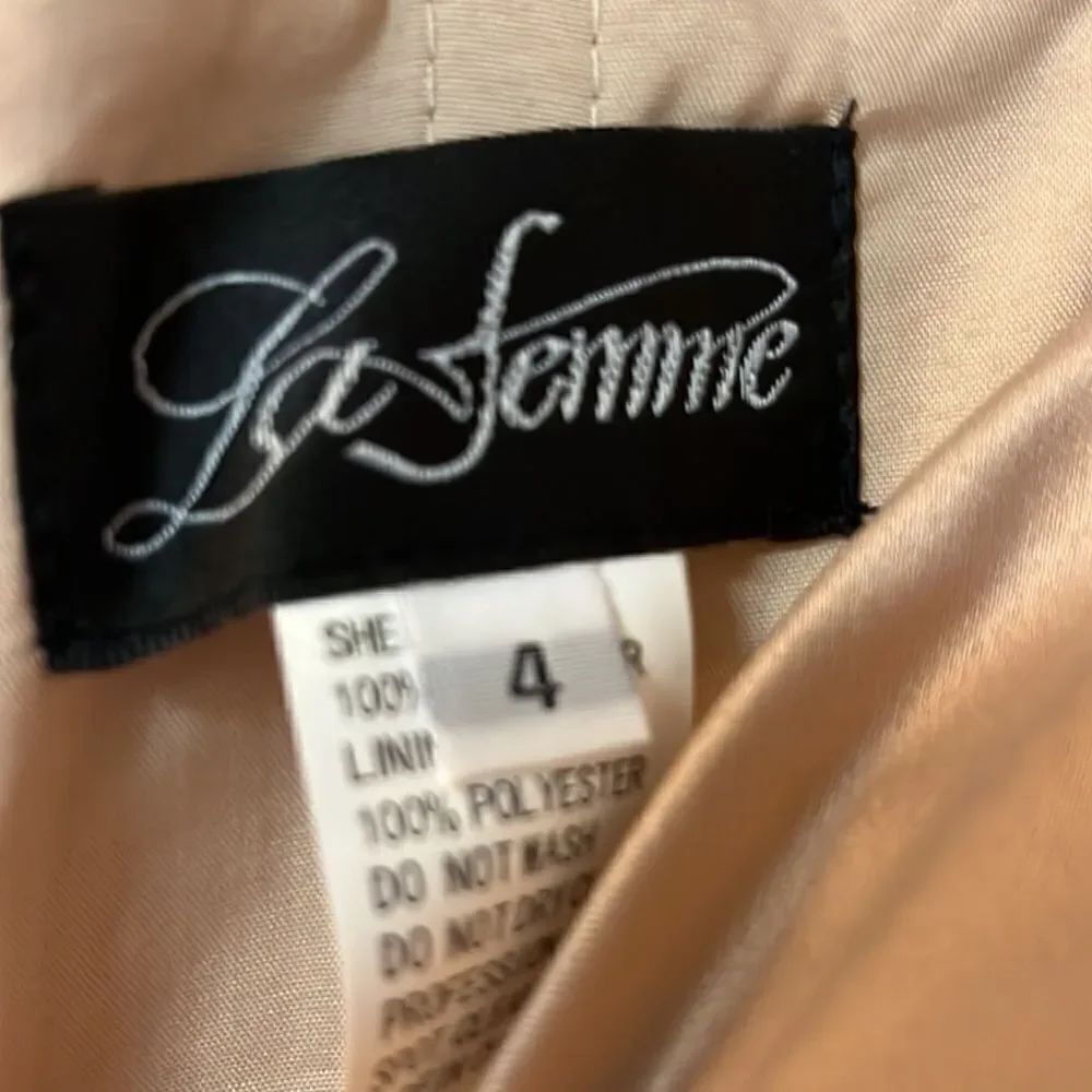 La Femme 25996 Beaded Back Off the Shoulder Ruched Crepe Champagne NWT $599 - Picture 15 of 16